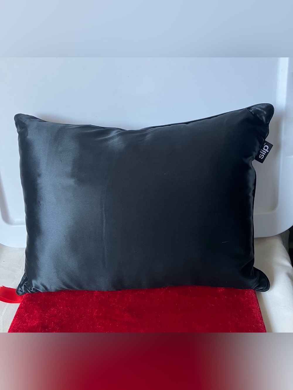 Slip Silk Black Small Travel Rectangle Pillow Cover Case W Pillow 12”x16” Rare.